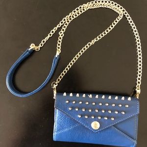 Rebecca Minkoff Gold Studded Blue Crossbody Clutch